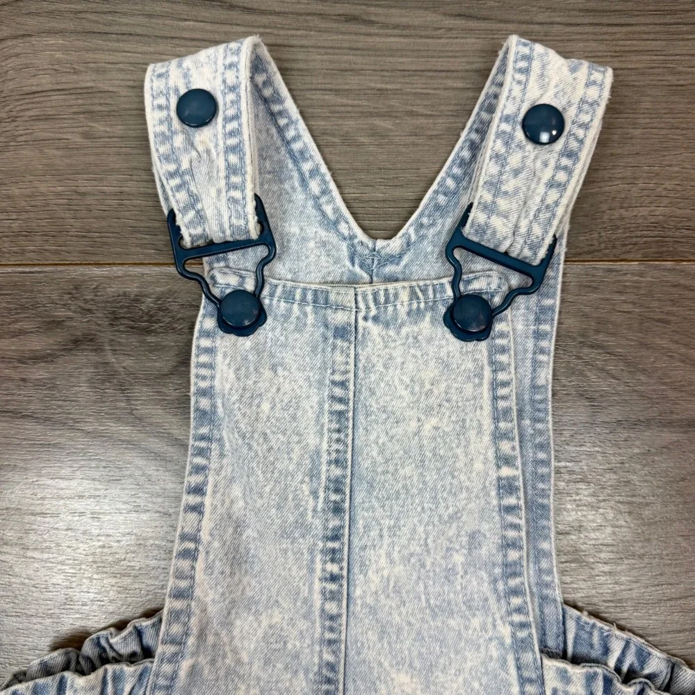 Vintage Gymboree Acid Wash Denim Shortalls City Skyline Patch Kids S